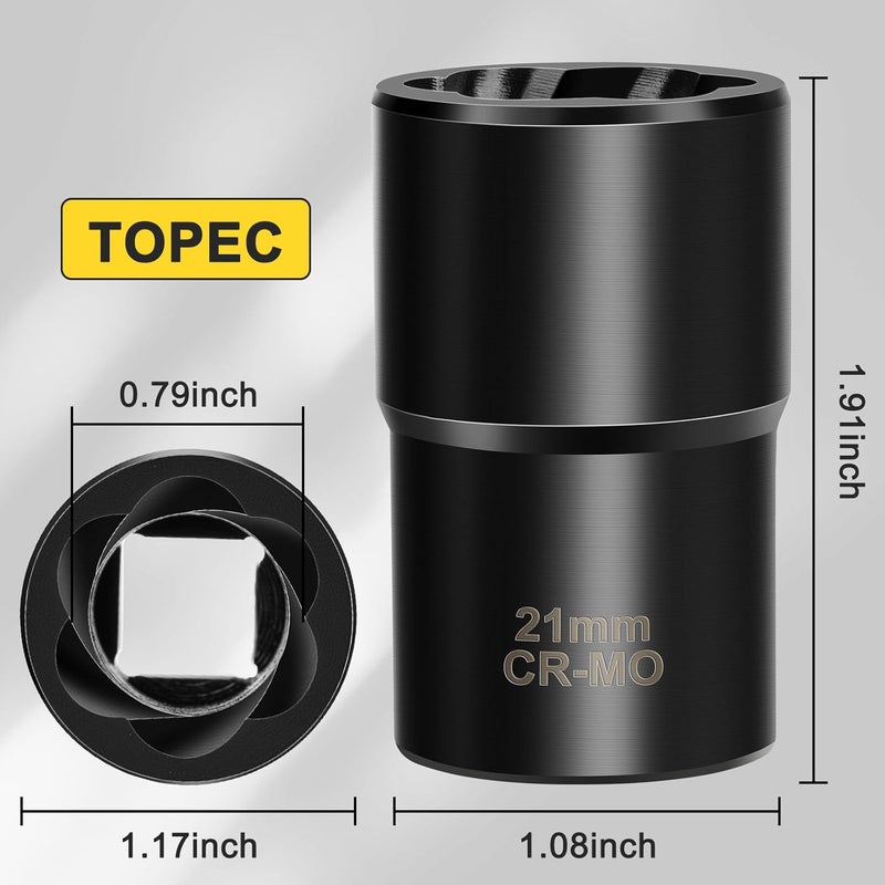 Topec 21mm Lug Nut Remover, Wheel Lock Removal Kit for Stripped Bolt & Rounded Nut, 1/2" Drive - Image 2